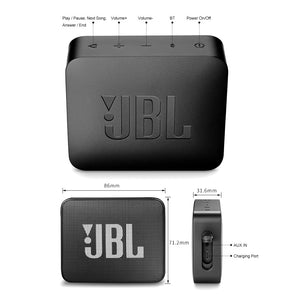 IPX7 Waterproof Wireless Portable JBL Bluetooth Speaker Length and Button Infographic